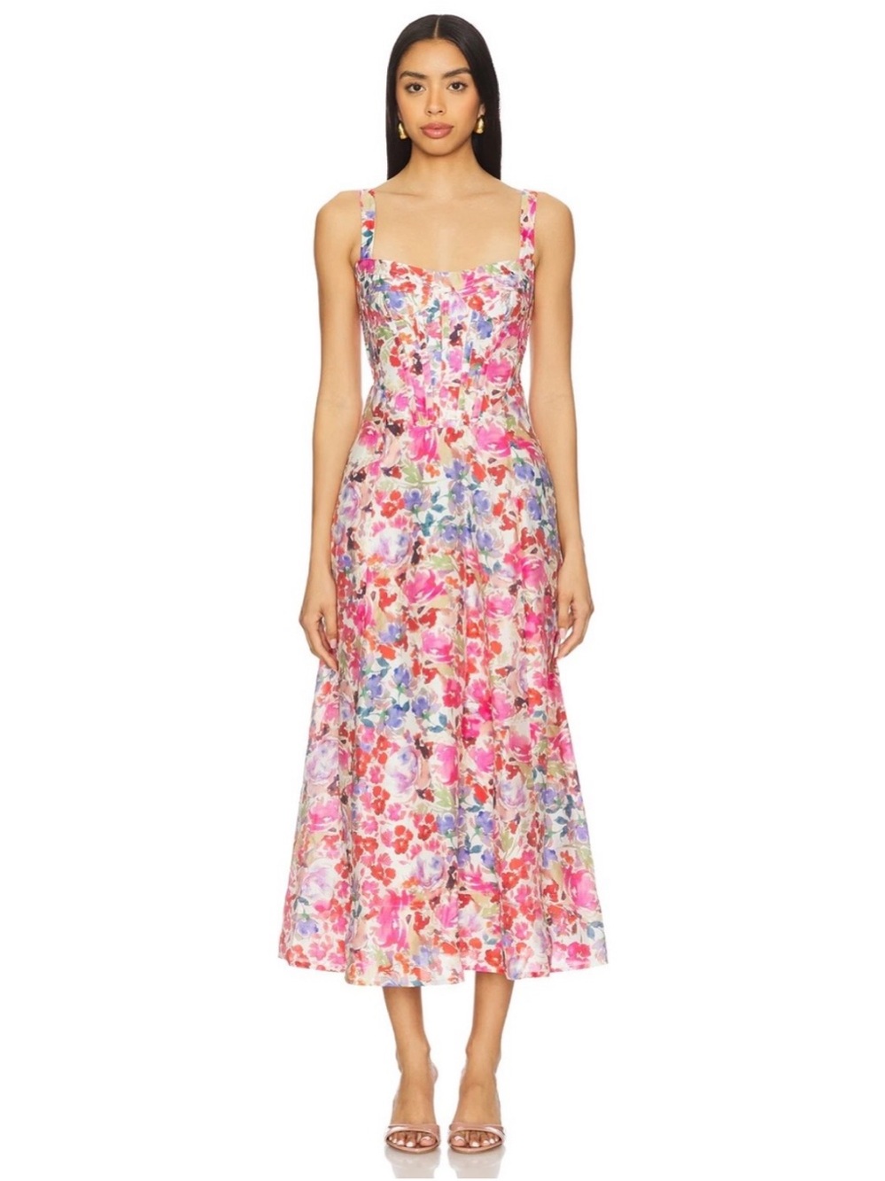 Bardot Lilah Sleeveless Corset A Line Midi Floral Sundress Size 2